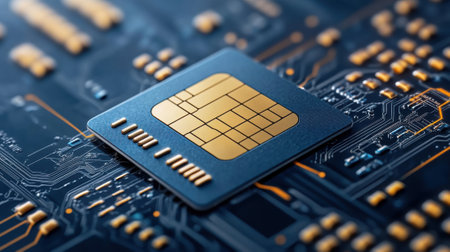 A close up of a sim card on top of an electronic circuit board, AIの素材