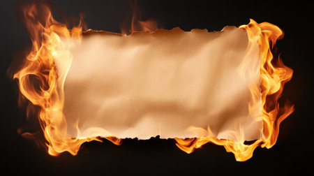 A piece of paper on fire with a black background, AIの素材
