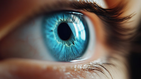 A close up of a blue eye with long lashes, AIの素材