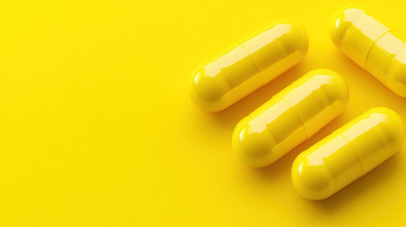 A group of four yellow pills on a bright background, AIの素材