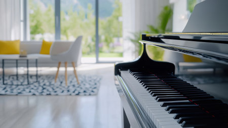 A piano sitting in a living room next to some furniture, AIの素材