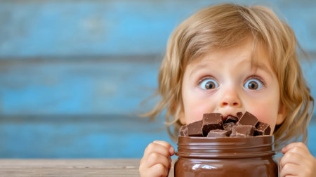 A little girl with a mouth full of chocolate chips, AIの素材