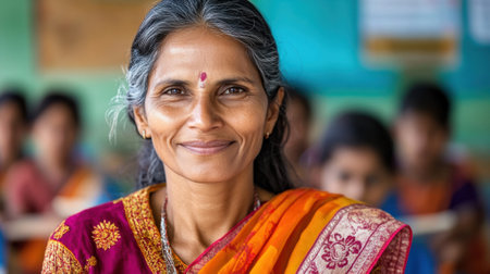 A woman in a sari with her head tilted to the side, AIの素材