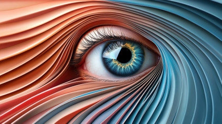 An artistic image of a blue eye with waves, AIの素材