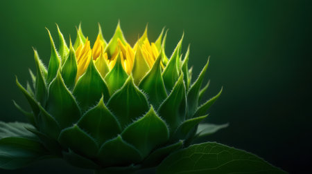 A close up of a green flower with yellow center, AIの素材