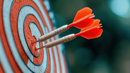 Two darts are stuck in the center of a target, AIの素材