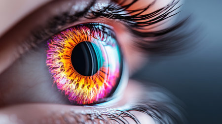 A close up of a colorful eye with long lashes, AIの素材