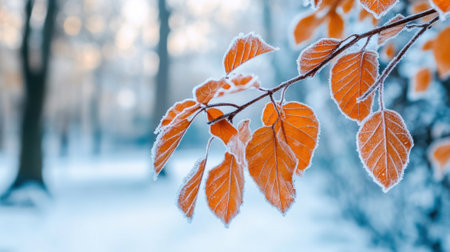 A close up of a tree branch covered in frost, AIの素材