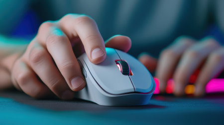A person using a computer mouse with their hands on the keyboard, AIの素材