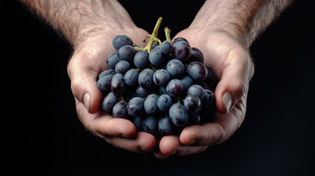 A man holding a bunch of grapes in his hands, AIの素材