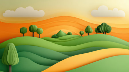 A paper cut out of a landscape with trees and hills, AIの素材
