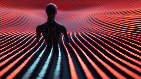 A man standing in a circle of dots and lines, AIの素材