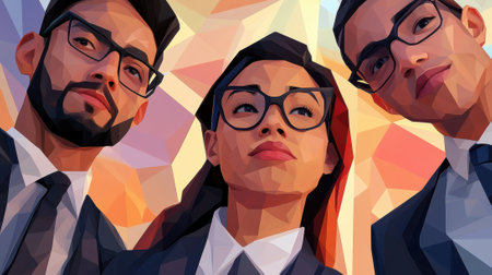 Three men wearing suits and ties are standing next to each other, AIの素材