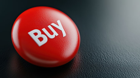 A red button with the word buy on it sitting in a black surface, AIの素材