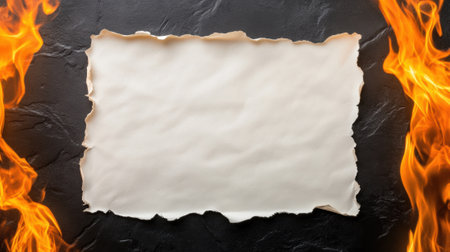 A piece of paper with fire around it on a black background, AIの素材