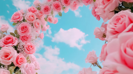 A bunch of pink roses are arranged in a circle, AIの素材