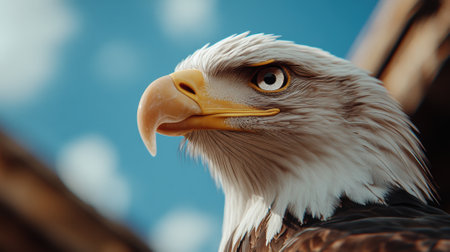 A close up of a bald eagle with yellow eyes and beak, AIの素材