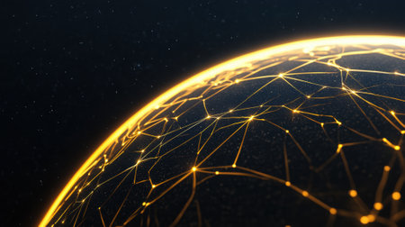 A glowing sphere with a network of lines and dots, AIの素材