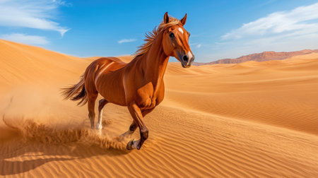A horse running through the desert on a sunny day, AIの素材
