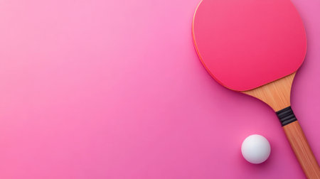 A ping pong paddle and a ball on pink background, AIの素材
