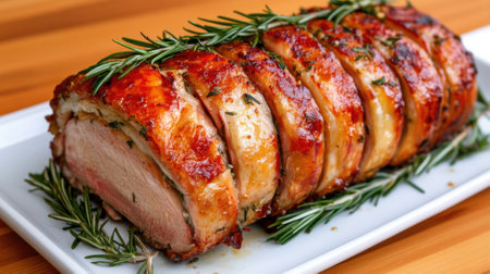 A close up of a meat dish with rosemary on it, AIの素材