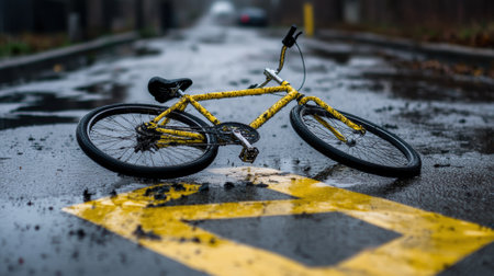 A bicycle laying on its side in the middle of a street, AIの素材