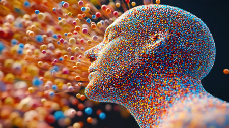 A man with colorful dots on his head, AIの素材