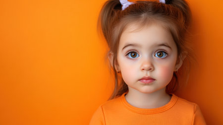 A little girl with a pony tail and big eyes looking at the camera, AIの素材