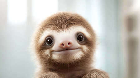 A close up of a baby sloth looking at the camera, AIの素材