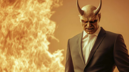 A man in a suit and tie with horns on his head, AIの素材