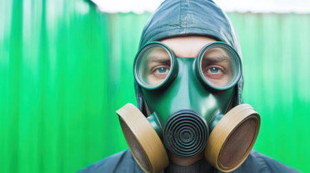 A man in a gas mask with goggles on his face, AIの素材