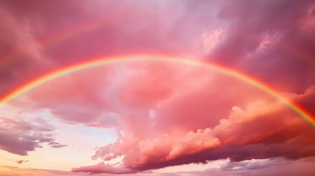 A double rainbow is seen in the sky over a beach, AIの素材