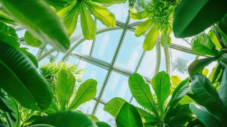 A view of a large green plant with leaves and sunlight, AIの素材