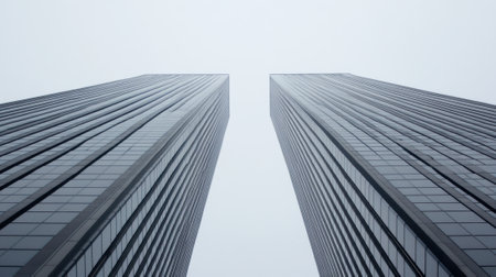 Two tall buildings with a view of the sky in between them, AIの素材