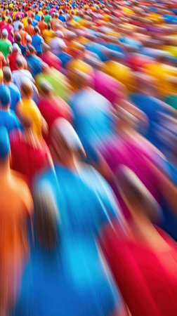 A group of people in colorful shirts running together, AIの素材