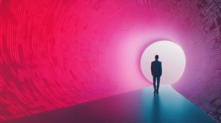 A man in a suit walking through the tunnel of light, AIの素材