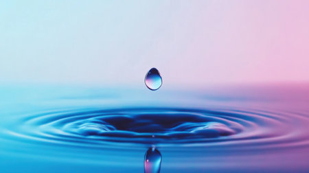 A drop of water is falling into a blue and pink colored liquid, AIの素材