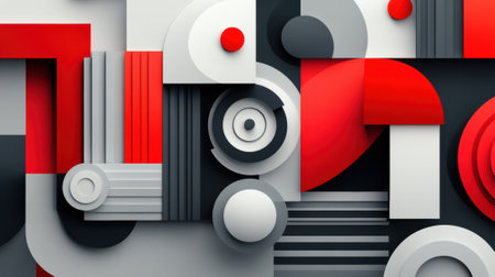 A red, white and black abstract art with circles in different sizes, AIの素材