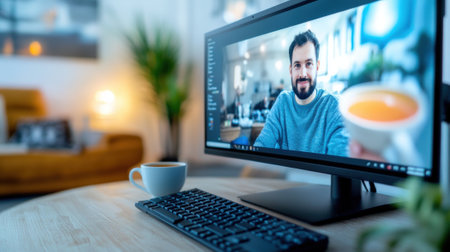 A computer monitor with a picture of someone on it, AIの素材