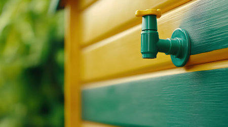 A close up of a water faucet on the side of a house, AIの素材