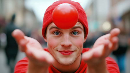 A man with a red hat and ball on his head, AIの素材