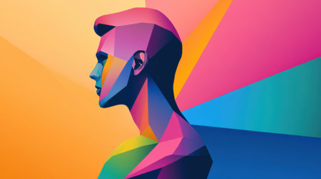 A colorful portrait of a man with his head in profile, AIの素材