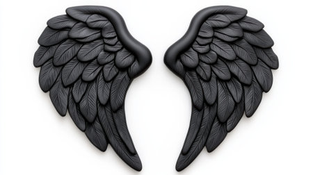 Two black angel wings are shown on a white background, AIの素材