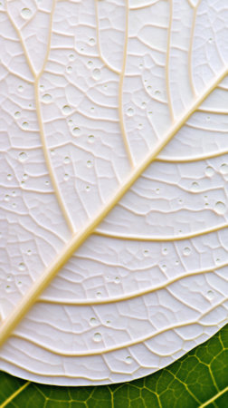 A close up of a leaf with water droplets on it, AIの素材