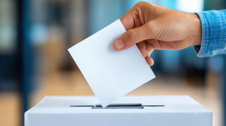 A person putting a piece of paper into the voting box, AIの素材