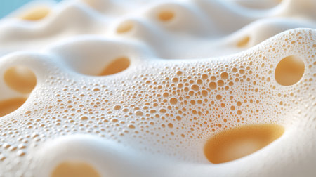 A close up of a white foam with holes in it, AIの素材