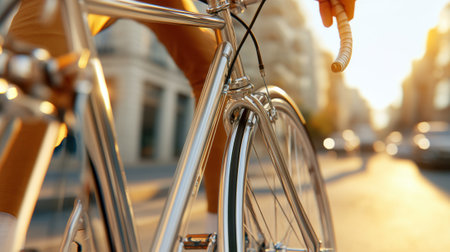 A close up of a person riding their bike down the street, AIの素材