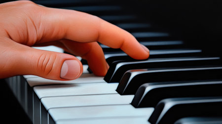 A hand is playing the piano keys on a black and white keyboard, AIの素材