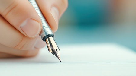 A person writing with a fountain pen on lined paper, AIの素材