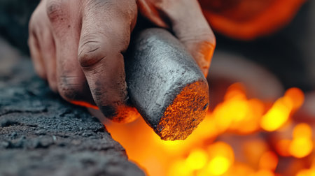 A person holding a hammer and an iron on fire, AIの素材